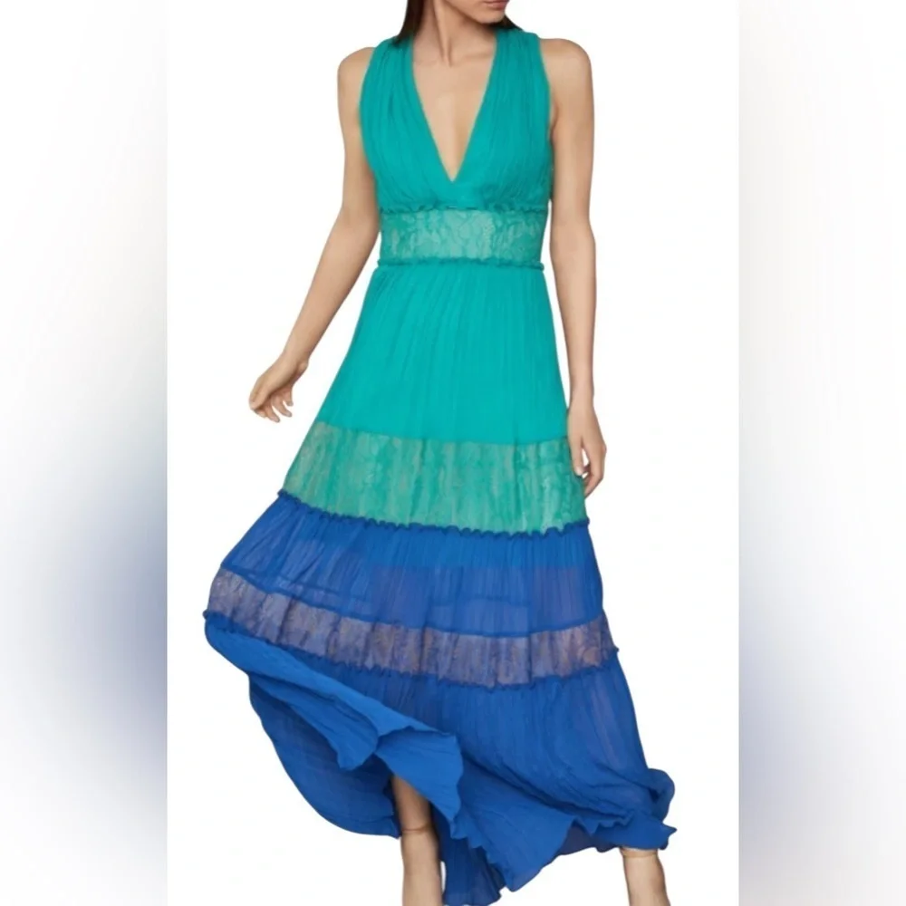 BCBGMaxAzria Larkspur Teal and Blue Lace Inset Dress - Picture 1 of 9